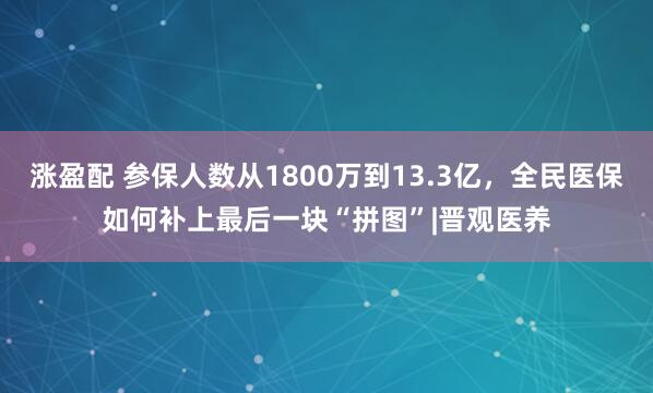 涨盈配 参保人数从1800万到13.3亿，全民医保如何补上最后一块“拼图”|晋观医养