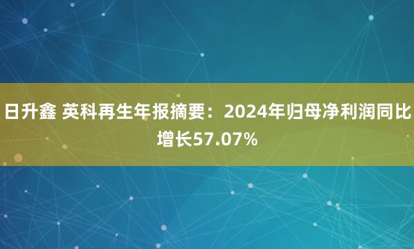 日升鑫 英科再生年报摘要：2024年归母净利润同比增长57.07%
