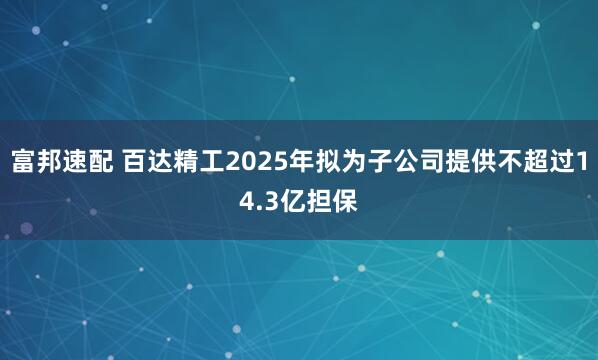 富邦速配 百达精工2025年拟为子公司提供不超过14.3亿担保